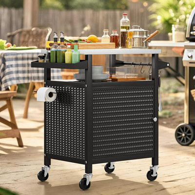 25 Inch Outdoor Grill Cart with Stainless Steel Top, Outdoor Grill Table with St