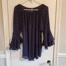 Chaps Top Women's Size XL Blue W/ Red Polka Dot Boho Peasant Flowy Blouse Tunic