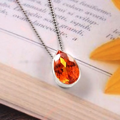 Makelloses Ceylon Orange Saphir Anhänger, 925 Sterling Silber, AAA 12x8 MM Birne