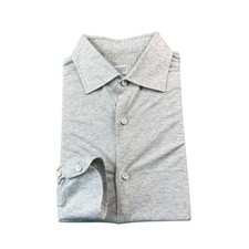 Edoardo Borrelli Napoli Solid Gray Cotton L/S Button Front Size 15.75/40