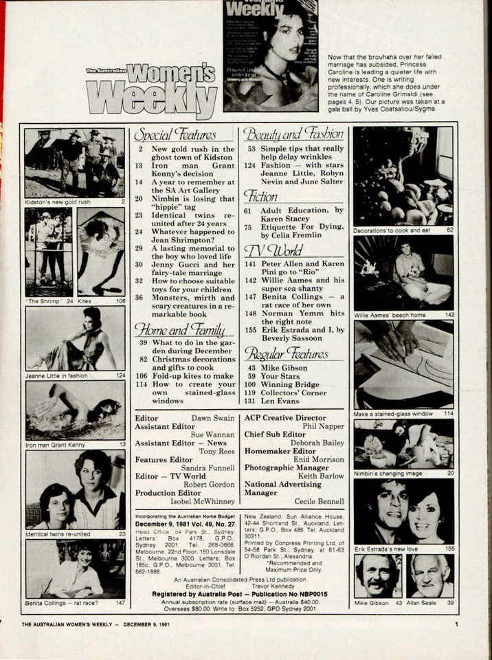 Aust. Women's Weekly - Dec. 9, 1981 - Caroline, Shrimpton, Snedden, Willie Aames - Image 3 of 3