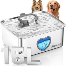 15L Large Dog Water Fountain, 4 Gal Stainless Steel Pet Water Fountain for Do...