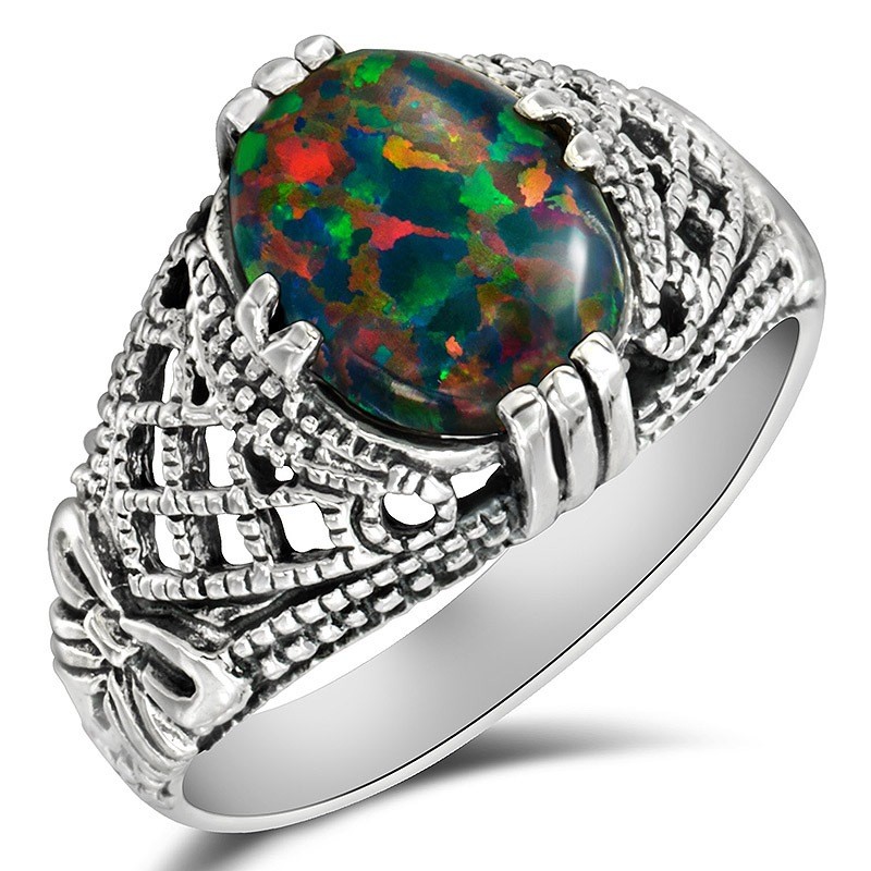 2CT  Red Fire Opal 925 Sterling Silver Filigree Ring Sz 6 F5-2