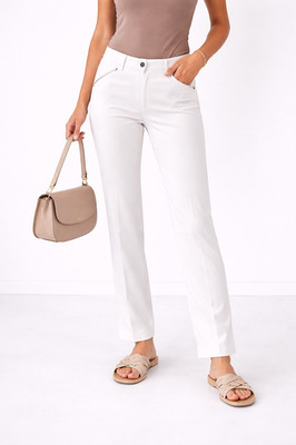 Dismero Hose Weiß Damen Sommer elegante Stoff Chino Force Straight Np 189 Neu
