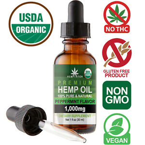 Natural Premium Hemp Oil Drops for Pain Relief, Stress, Anxiety, Sleep 1000MG