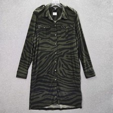 Lauren Ralph Women Shirt Dress L Green Black Zebra Print Knee Length Button Up