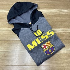 Lionel Messi FC Barcelona Hoodie Mens Size S Gray Printed Fleece Sweatshirt