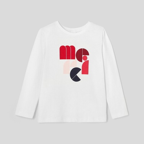 JACADI GIRL'S WHITE AMOUR SLOGAN MERCI L/S T-SHIRT NEW - Picture 3 of 4
