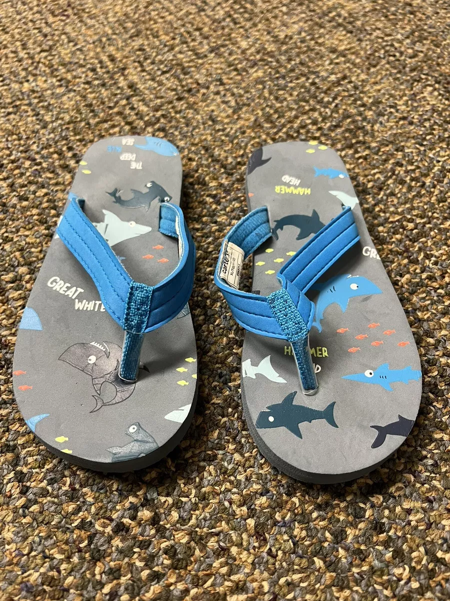 Carter s Kids Size 11 12 Shark Flip Flops Sandals Thongs. New