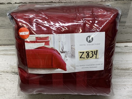 Hotel Collection Structure Queen Duvet Cover Set Red 3pc Set New - Picture 2 of 5