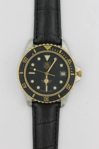 Tag Heuer 980.020 Mens 1000 Series Professional Watch Black Leather Gold