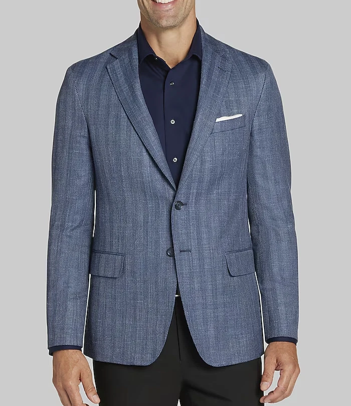 Jos A Bank Tailored Fit Herribone Sportcoat Blazer Blue 46L E04512 - Image 4 of 4