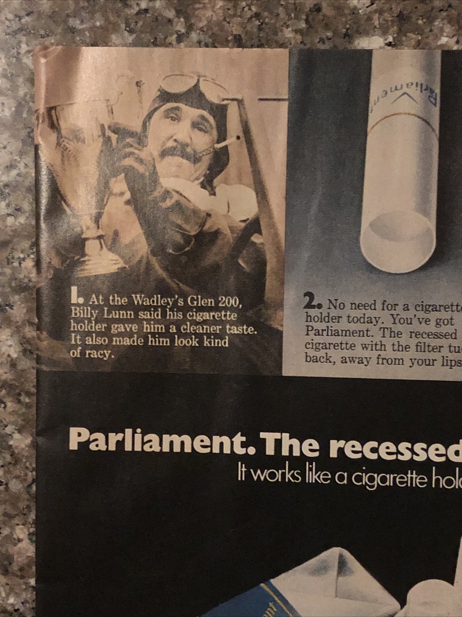 1974 Parliament Cigarettes VTG 1970s 70s PRINT AD Billy Lunn - Recessed  Filter