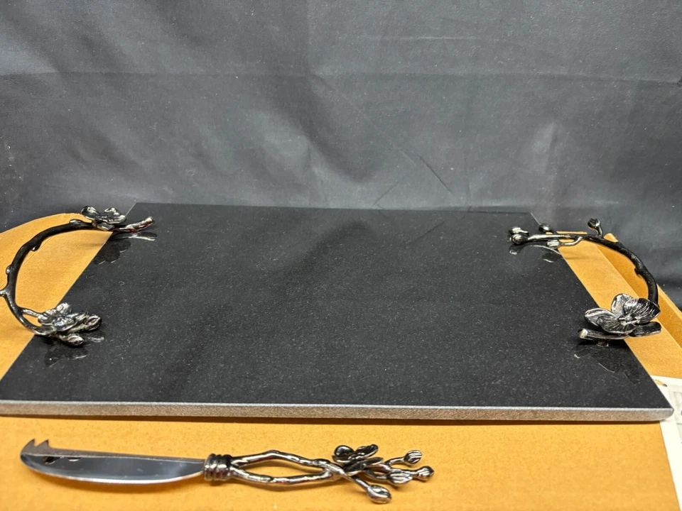 Tábua de queijo e cortador de queijo granito Michael Aram "BLACK ORCHID" ~ com caixa 15 x 10 - Imagem 2 de 4