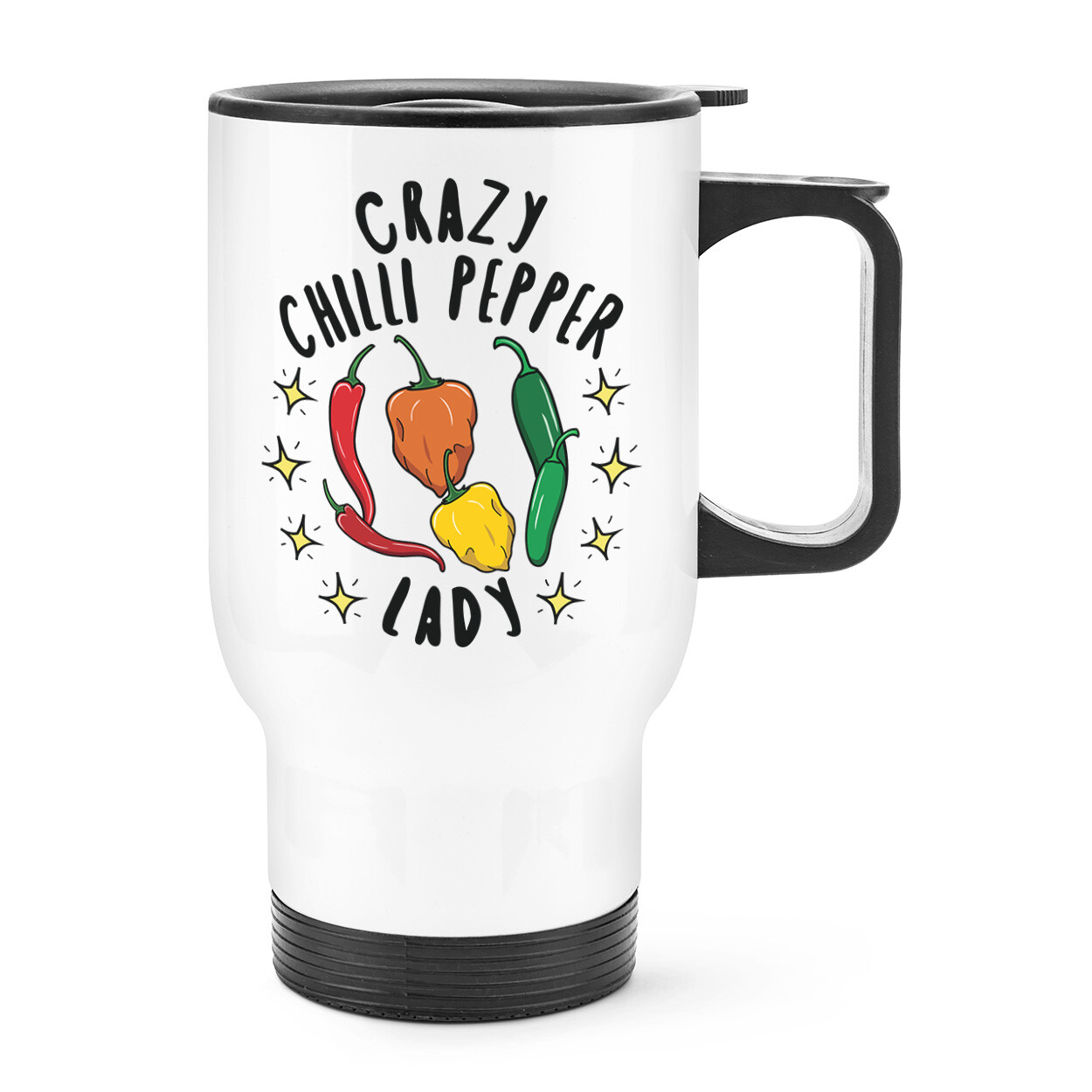 Crazy Chilli Pepper Lady Stars Travel Mug Cup With Handle Mum Mothers Day