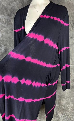 Livi Blue & Pink Tie Dye Long Jersey Knit Cardigan Coat Sz 22/24 Or 2X (14016) - Picture 2 of 5