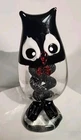 Vintage Murano Hand Blown Glass Art Owl Red Bow Tie Figurine Comical Large Eyes