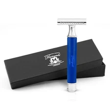 Haryali Double Edge Safety Razor for Men and Women, Sleek Metal Handle, Blue
