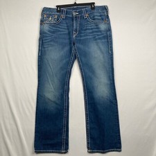True Religion Ricky Big T Blue Straight Leg Jeans Mens 38x32 Made In USA