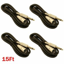 4 15FT XLR 3-Pin Male to 6.35mm 1/4" Mono Male Mic Microphone Sound Audio Cable