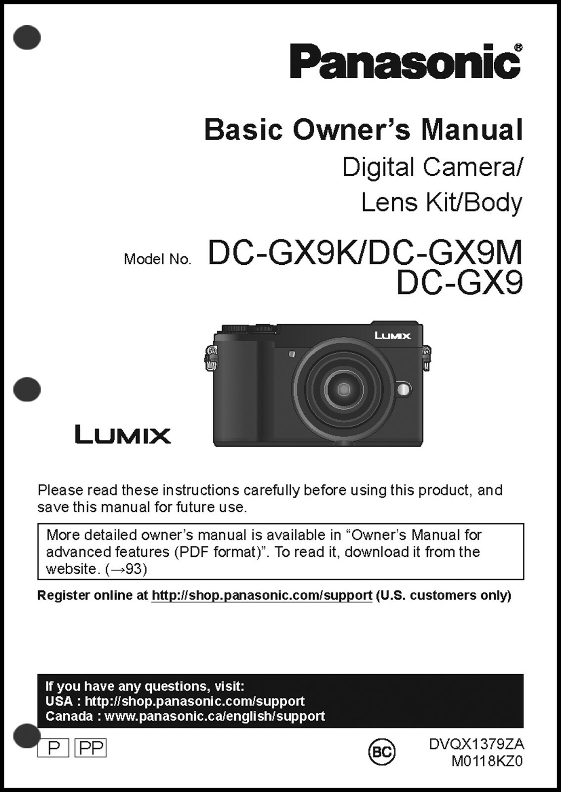 overstroming monteren Balling Panasonic Lumix DC-GX9 Basic Camera User Guide Instruction Manual | eBay