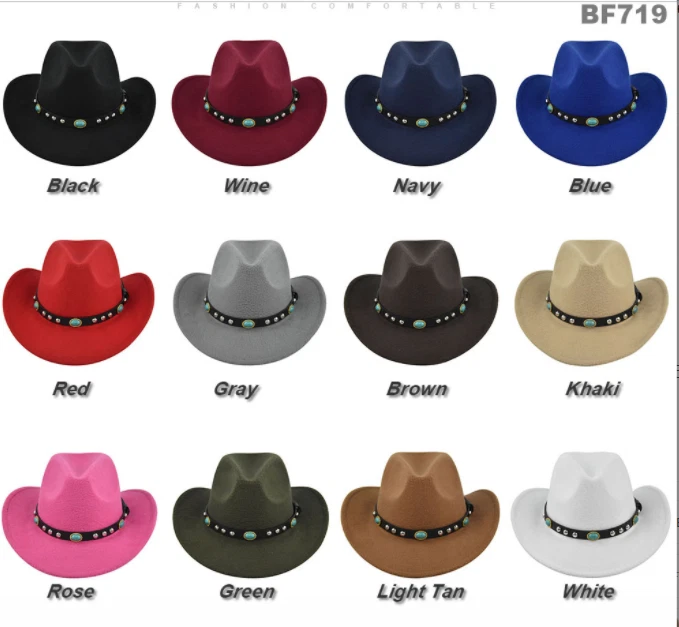 Cowboy, Cowgirl Hat, Western Style, Turquoise Strap, Men Women Retro Wide Brim - Image 2 of 4