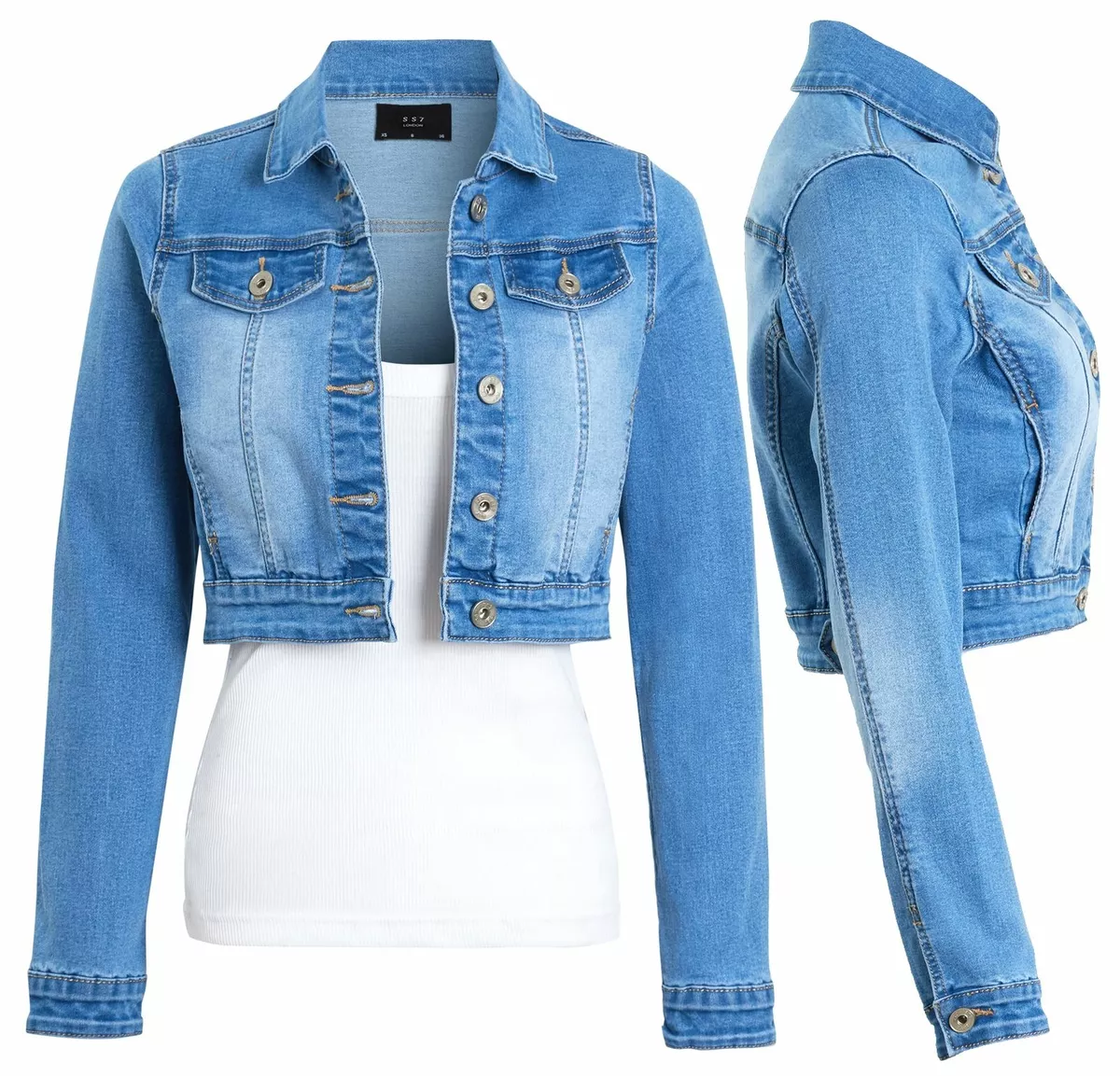 Womens Size 12 10 8 16 14 Stretch Denim Jacket Ladies Jean Crop Jackets  Blue | eBay