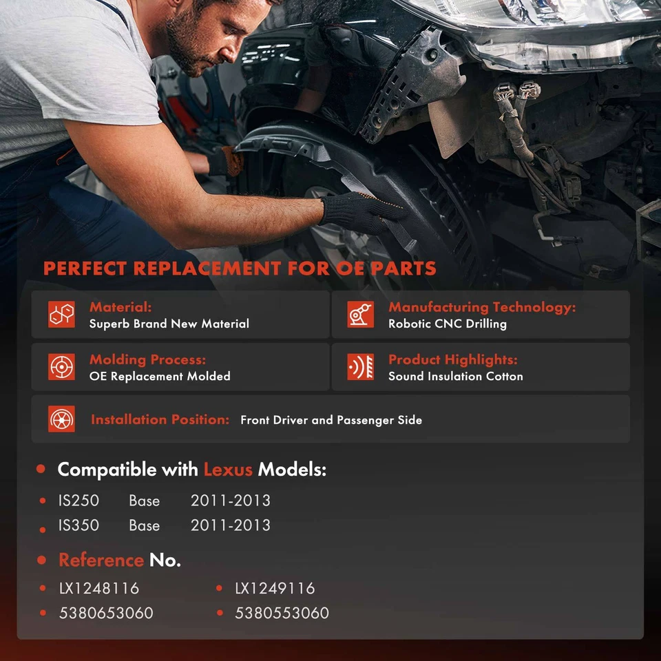 2x Forros de guardabarros interiores delanteros con espuma aislante para Lexus IS250 IS350 2011-2013 Foto 2 de 4