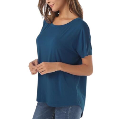 Women's Top Short Sleeve High Low Loose Fit Blue - Picture 3 of 4