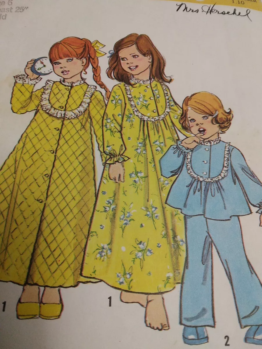 Robe Nightgown Pajamas Top Pants Girls 6 Simplicity 6687 Sewing