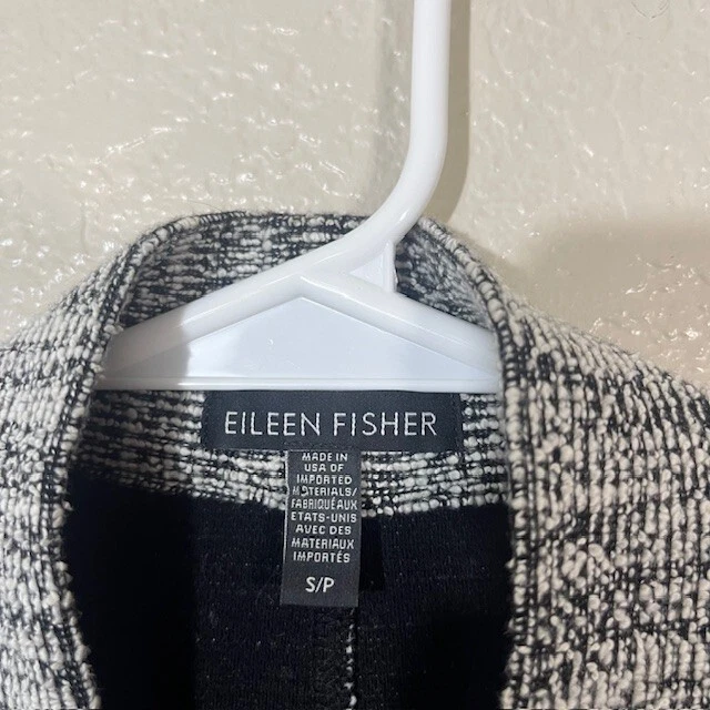 Chaqueta Eileen Fisher Mujer Pequeña Negra Blanca Algodón Orgánico Tejida Frente Abierto Foto 3 de 4
