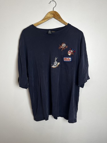 Vintage Warner Bros Looney Tunes Pocket Short Sleeve Shirt Adult 2XL Navy
