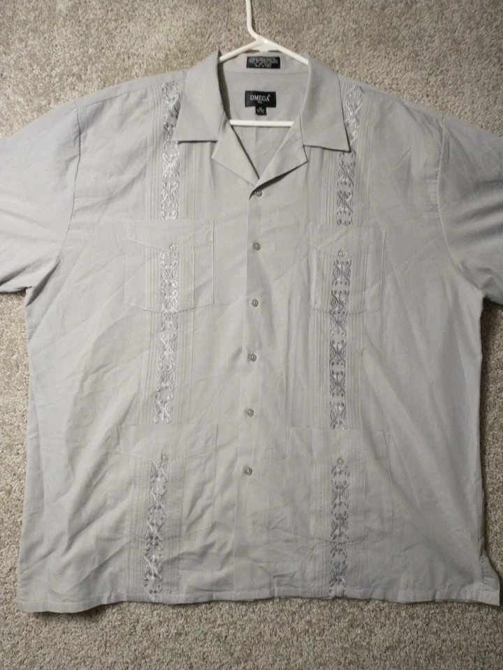 Camisa Omega Hawaiana Para Hombres 3X Gris Abotonada Informal Vacaciones Adulto Foto 2 de 4