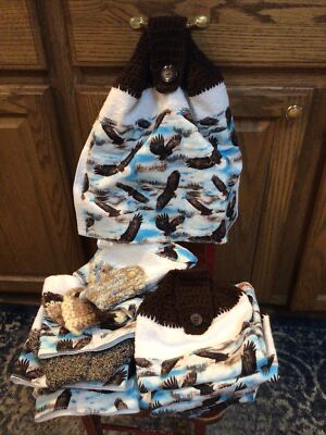 Eagles Flying Kitchen Hang Hand Towel Crochet Handmade
