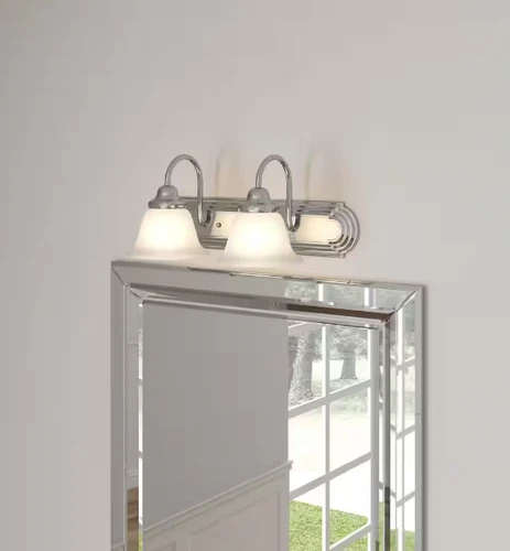 SATCO 18" 2-Light Polished Chrome Vanity Light with Alabaster Glass Bell Shades - Picture 3 of 6