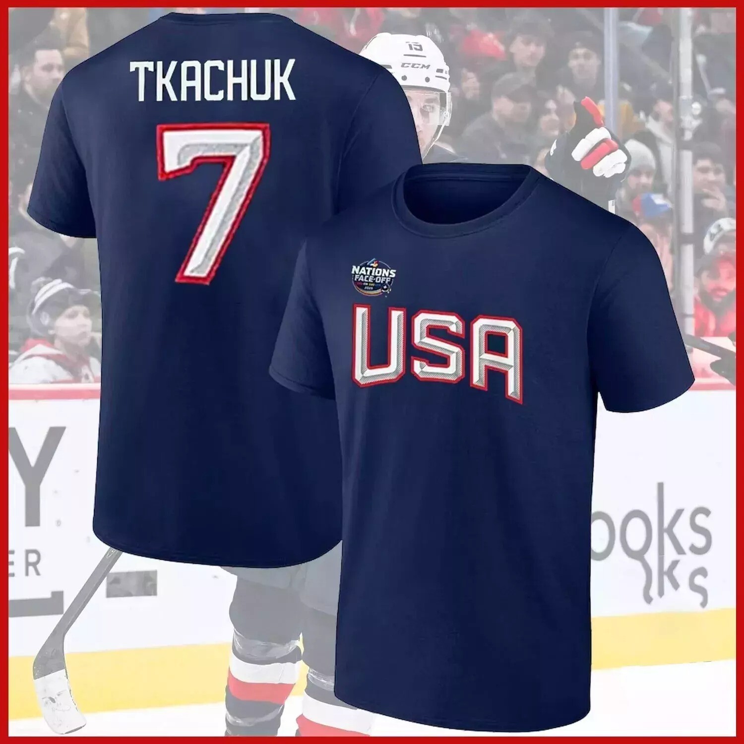 Brady Tkachuk #7 Team USA 2025 4 Nations Face-Off Player Name & Number T-Shirt