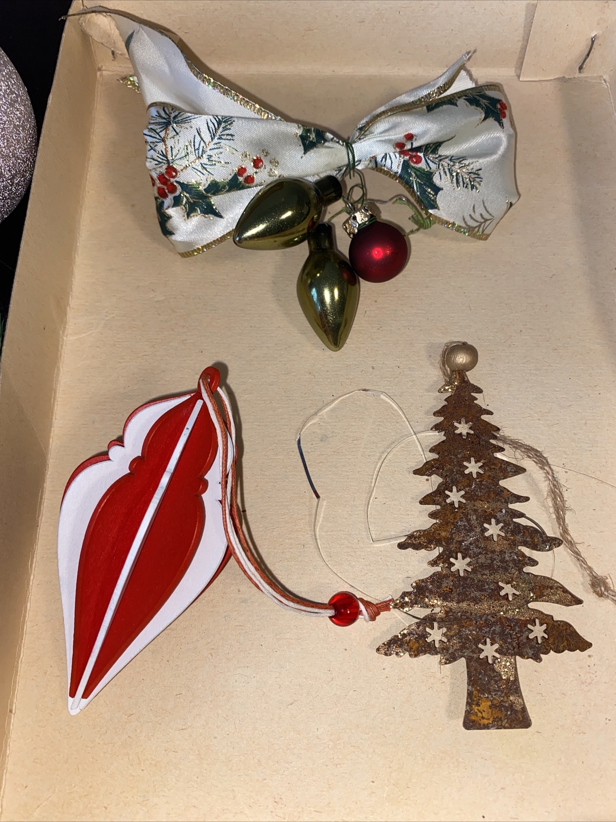 VINTAGE GLASS CHRISTMAS BAUBLES , CANDLE RINGS AND OTHER CHRISTMAS