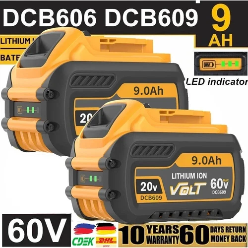 2PACK 9.0Ah 60 Volt Replacement for Dewalt 20V/60V Flexvolt Battery DCB609 - Picture 1 of 9