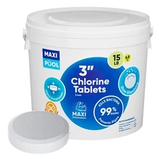 MAXI POOL 3 inch Advanced Stabilized Chlorine Tablets Long Lasting 15 LBS Bucket