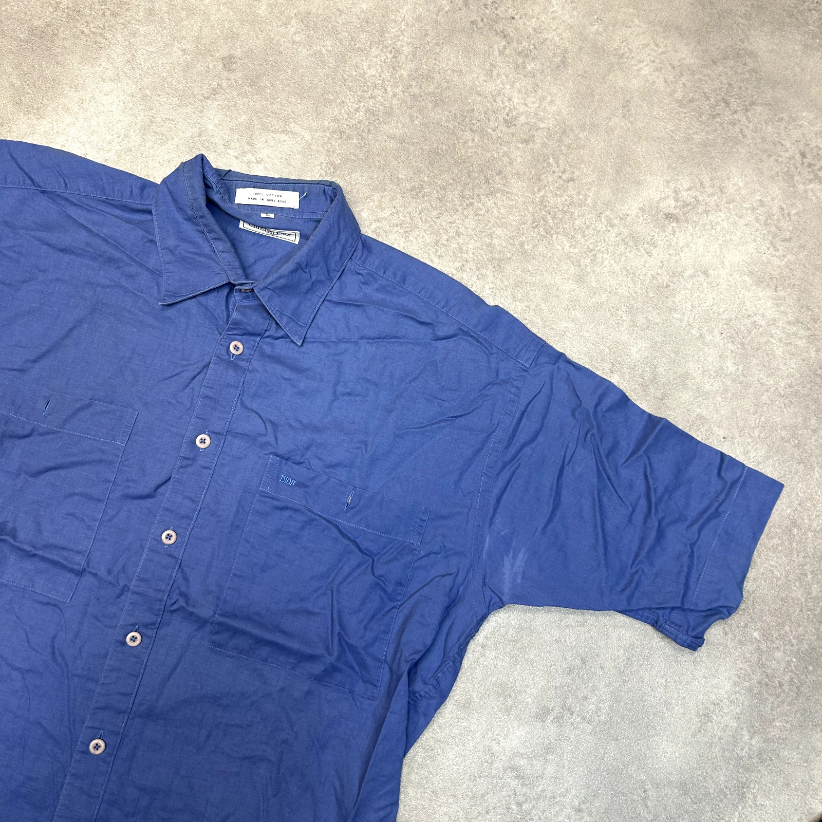 Christian Dior Shirt Mens Large USA Short Sleeve Button Up Top, Blue image 2