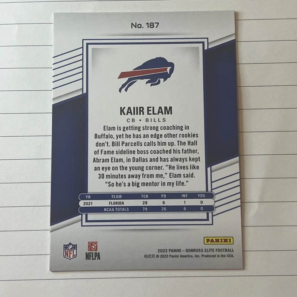 2022 Panini Donruss Elite #187 Kaiir Elam RC (Green) - Image 2 of 2