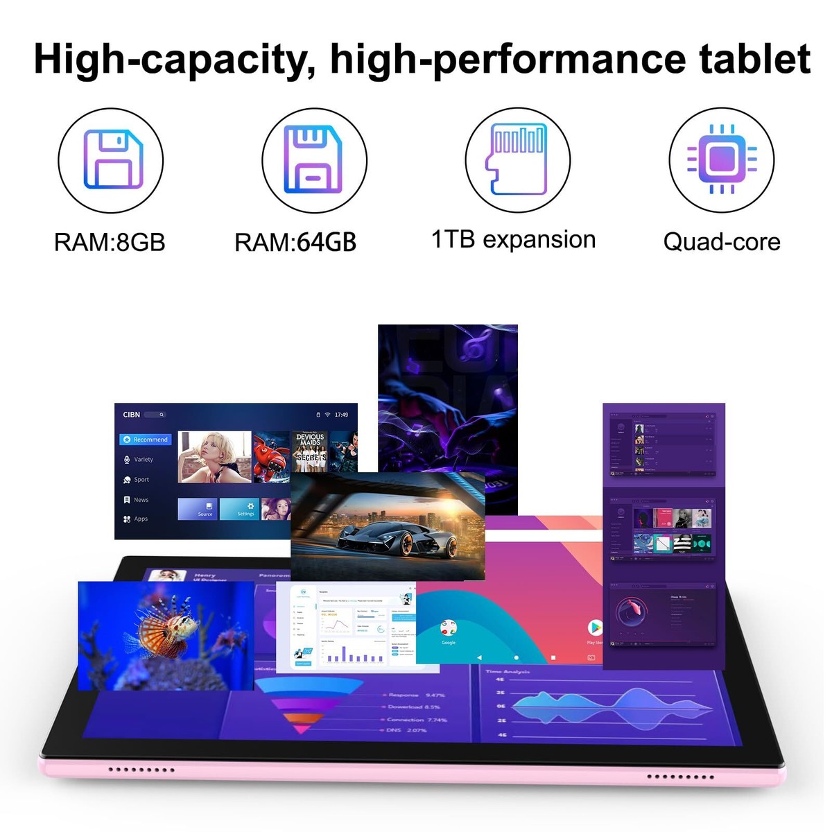 Android 14 Tablet 10 Inch, 2024 Newest 2 in 1 Tablets with