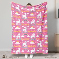 Unicorn Blanket Personalized Rainbow Unicorn Baby Name Pink Custom Toddler Girl