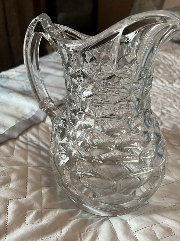 Flint Glass New York Water Pitcher, Antique c1860s EAPG 8 1/2