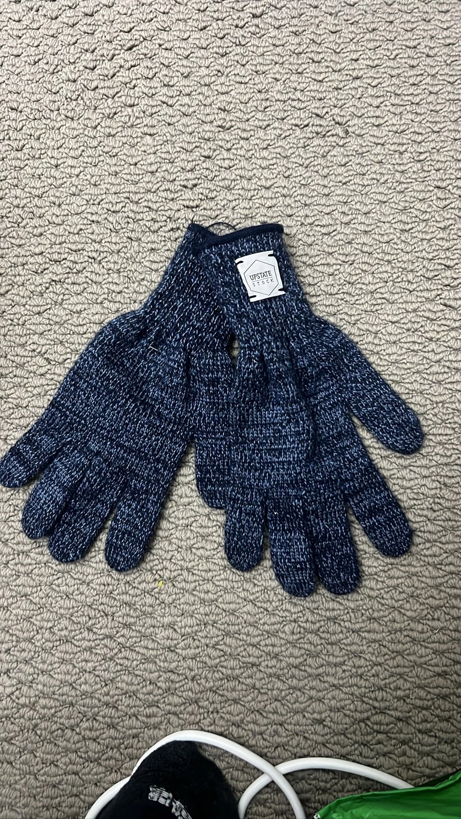 Upstate Stock Ragg Wool Knit Gloves Dark Blue USA Made Winter Warm