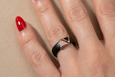 Bague femme céramique noire et plaqué or rose taille 54 - Élégante et moderne