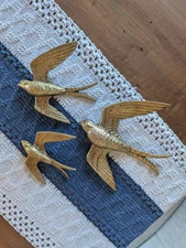 Set Of 3 Vintage MCM 1987 Burwood Gold Colored Barn Swallow Wall Hangings/Decor