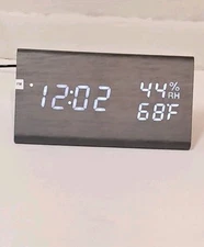 JALL Digital Alarm Clock Wooden Electronic LED Time Temp Humidity Display