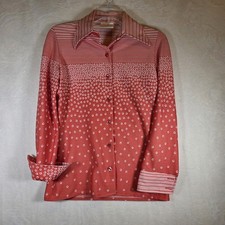 VTG 70s Jantzen Geometric Dots  Stripes Shirt Womens 8 Orange Polyester Disco
