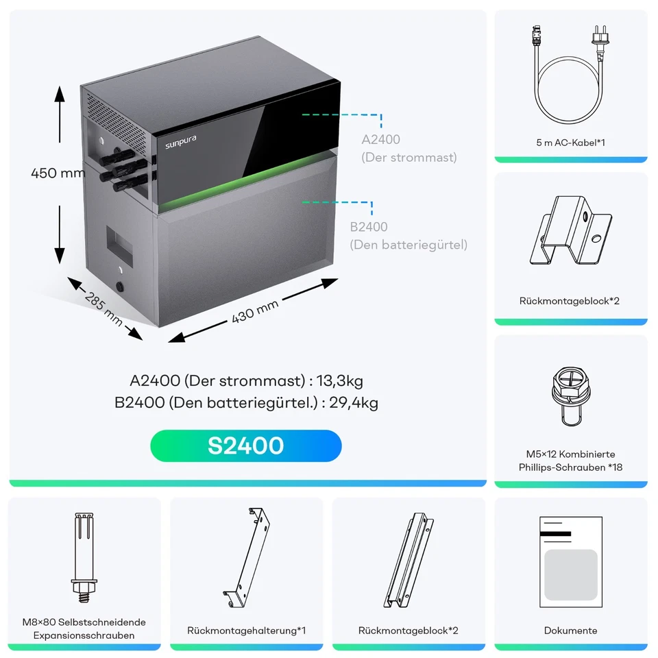 Sunpura S2400 Balkonkraftwerke mit Speicher 2000W/2400Wh Gratis Meter & Plug - Bild 2 von 4